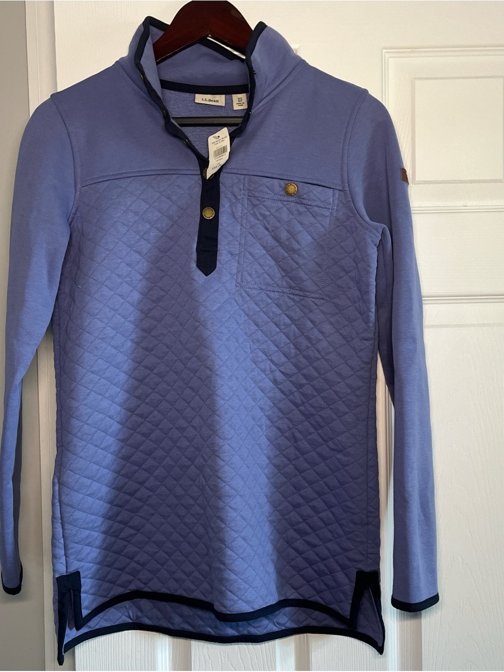 L.L.Bean Light Periwinkle Pullover with Navy Trim